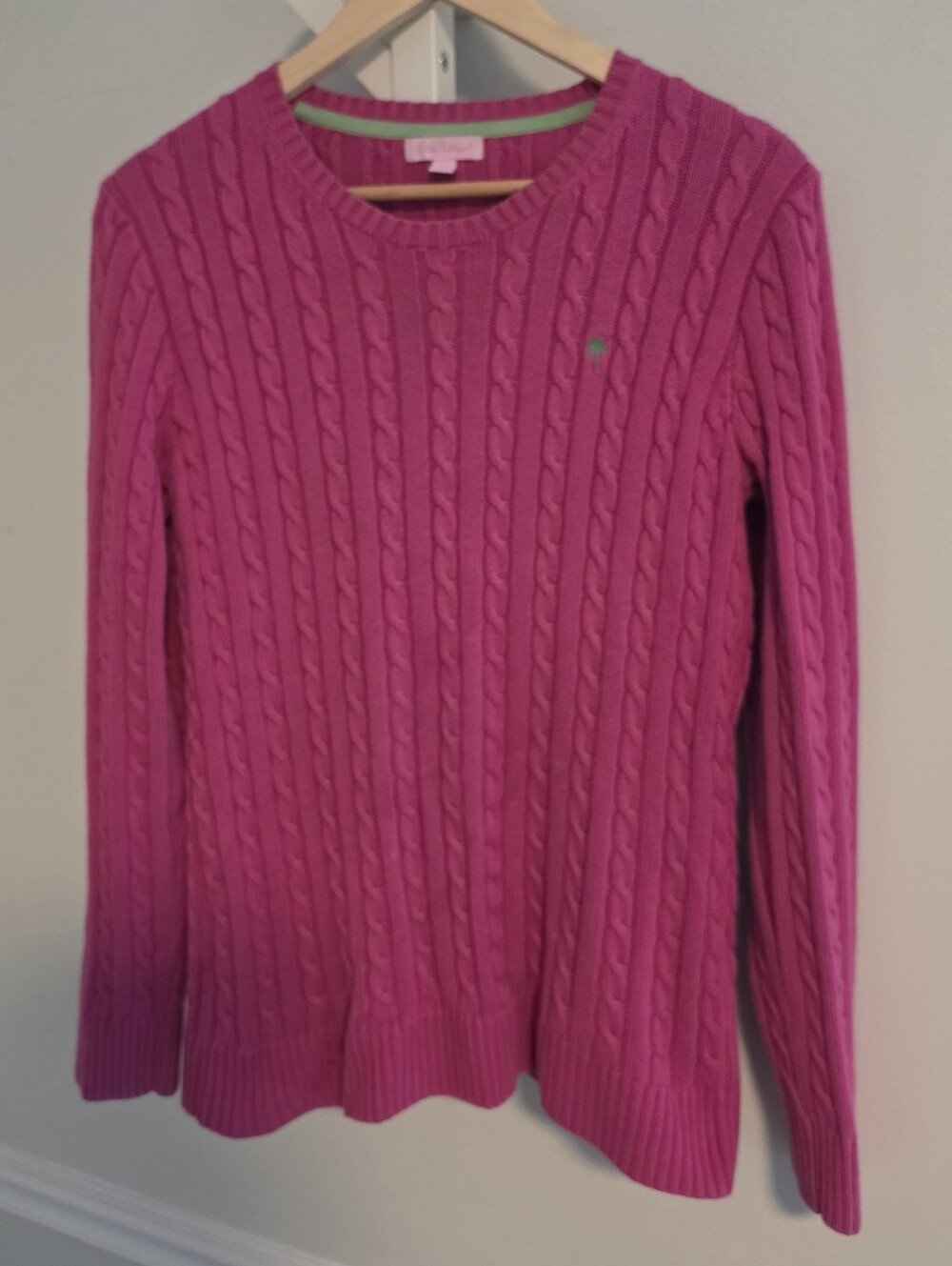 Lilly Pulitzer Pink Cable Knit Crew Sweater 100% Cotton Women's Medium Preppy